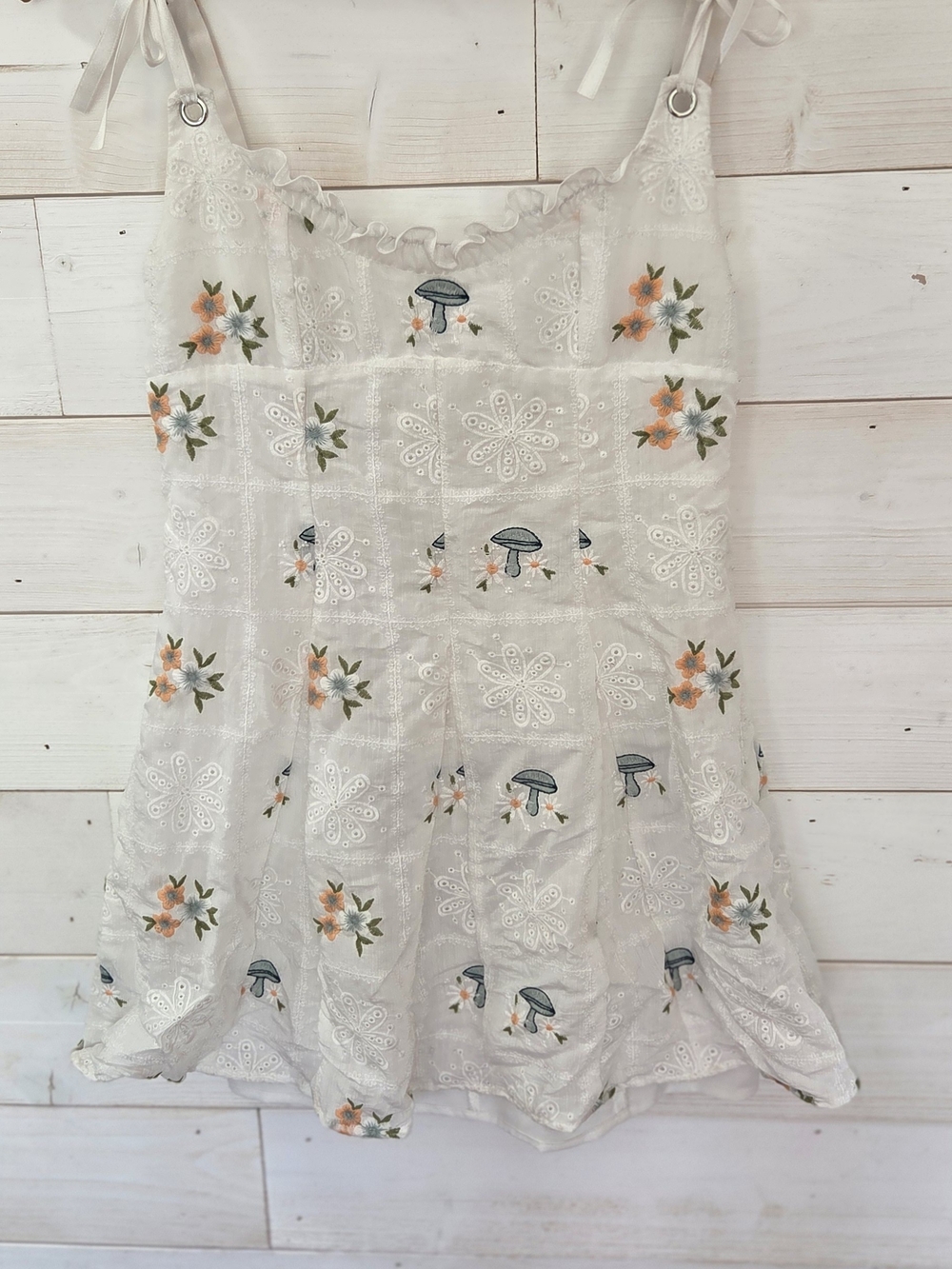 For Love & Lemons White Eyelet Sundress Size SMALL. Mushroom Print